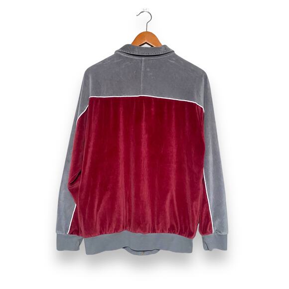 Vntg Irvine Park Velour Track Jacket Mens L Grey Maroon Full Zip Pockets Hip Hop - Picture 4 of 8